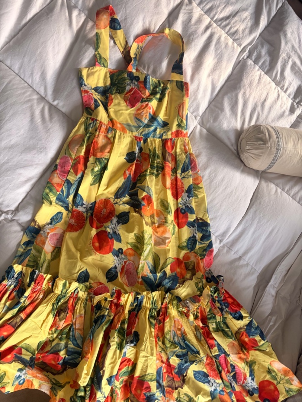 Cara Cara Yellow Tropical Fruit Print Sundress